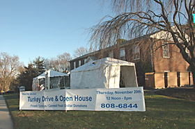 It was a cold day, so we set up tents outside, with heaters.